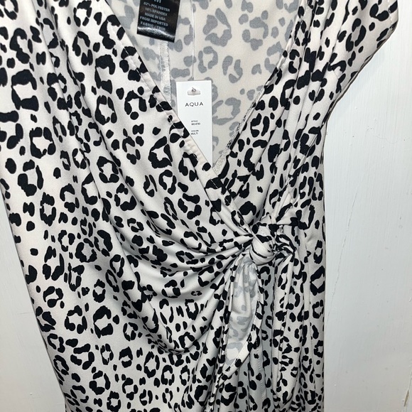 NWT AQUA Black & White Cheetah Wrap Tie Dress - Picture 2 of 4